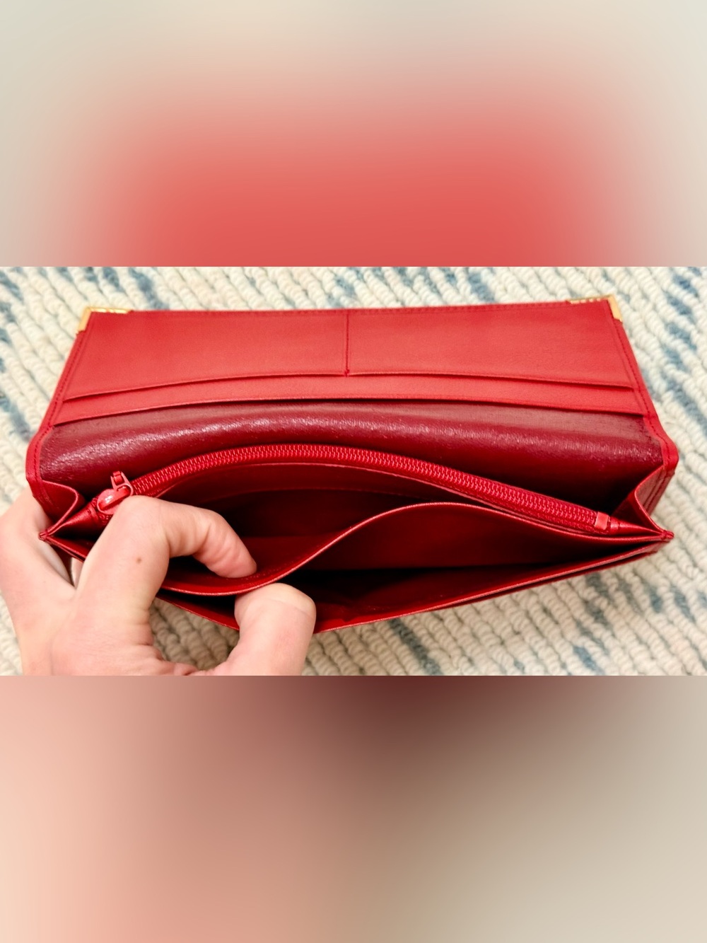 YSL Vintage 80’s Old Money Quiet Luxury Red Pebbled Leather Wallet W/ Crossbody - Picture 16 of 16